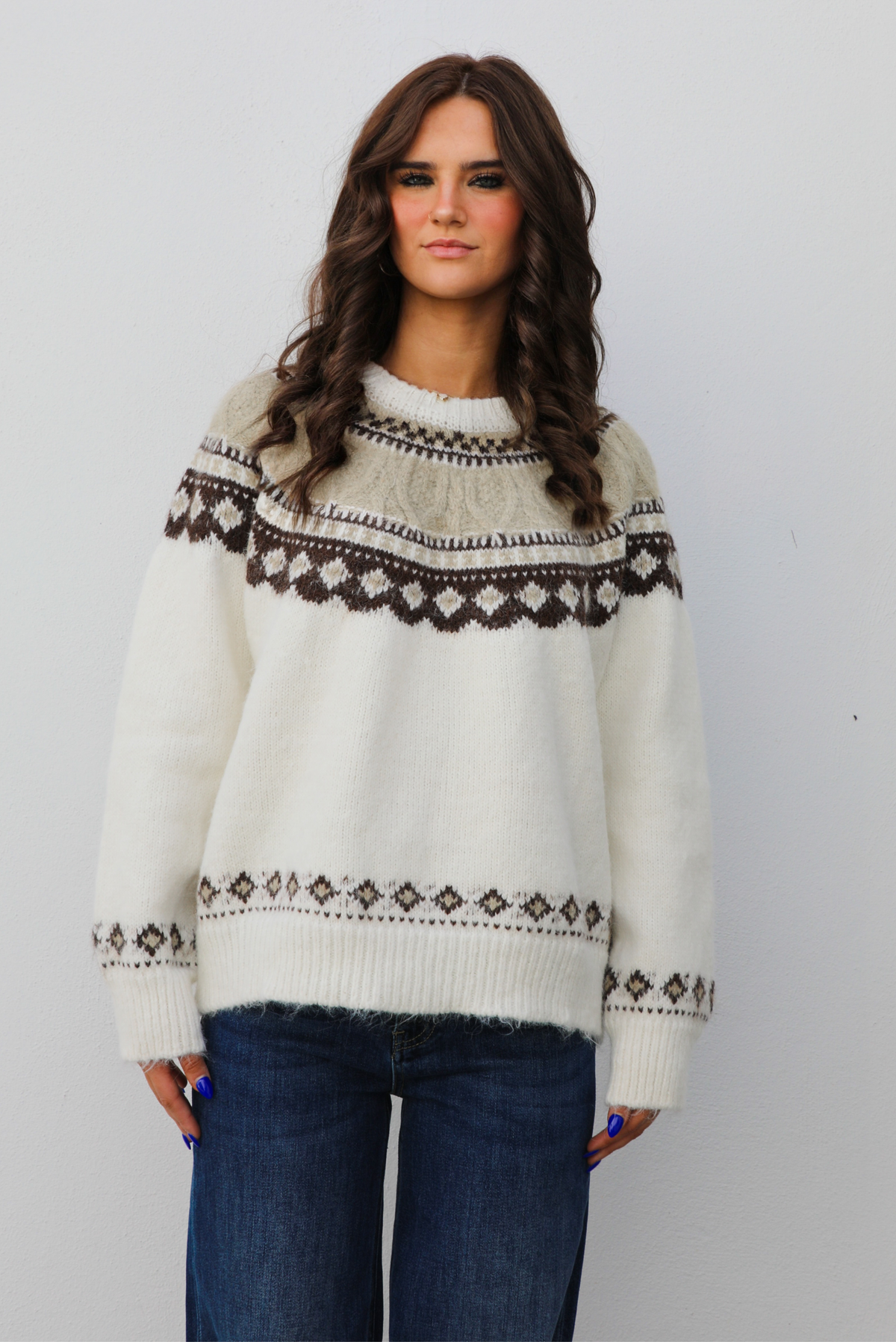 Cozy Cabin Sweater: White/Multi