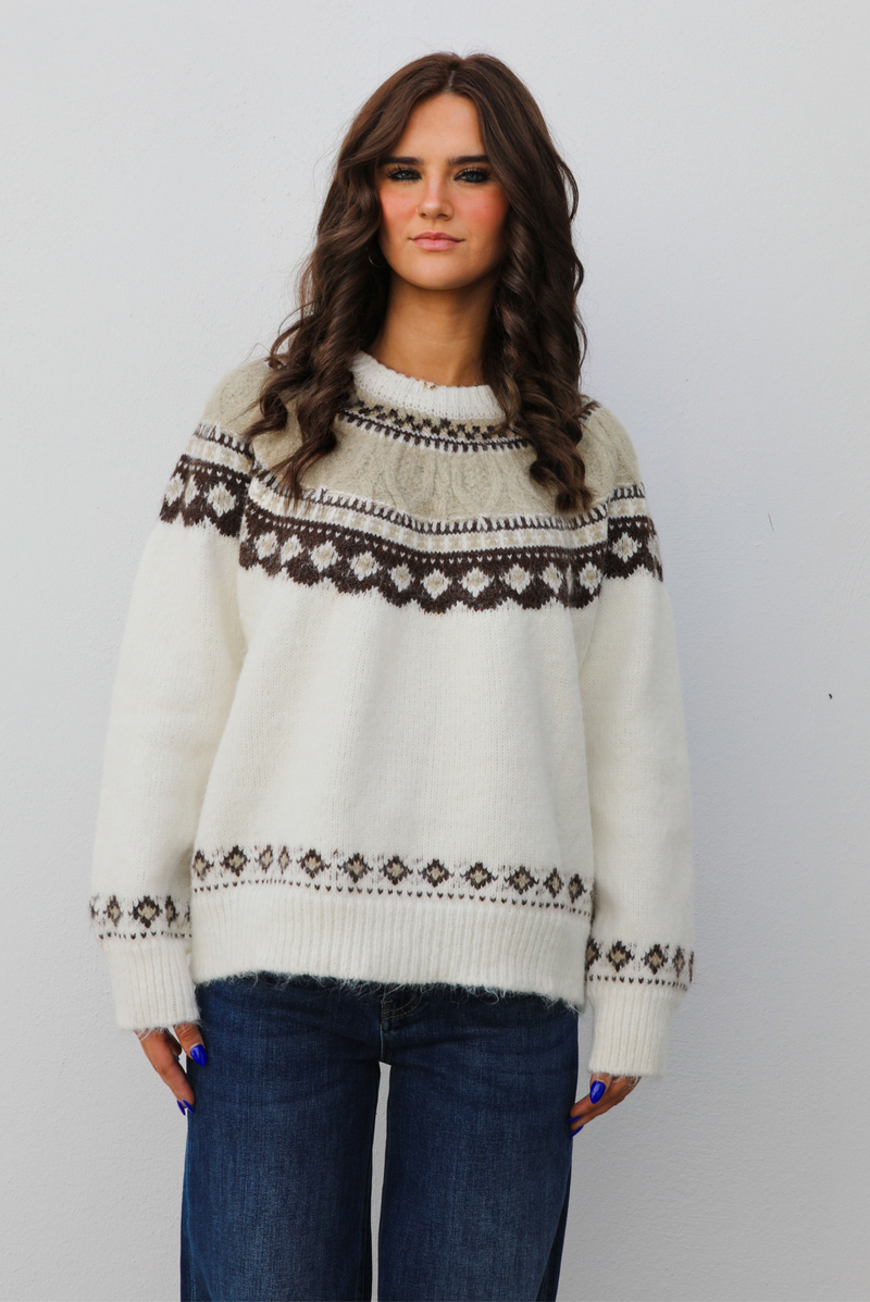 Cozy Cabin Sweater: White/Multi