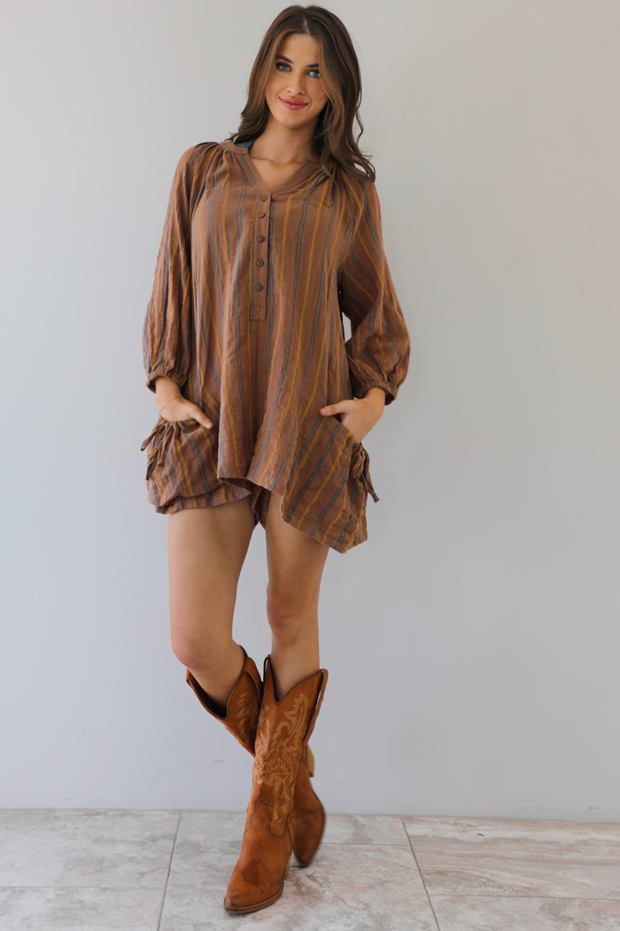 Falling Leaves Romper: Brown/Multi