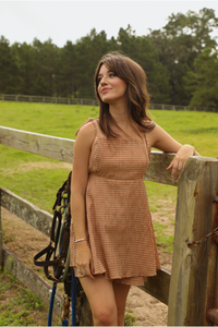 In The Pasture Romper: Peach/Gingham
