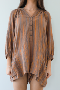 Falling Leaves Romper: Brown/Multi