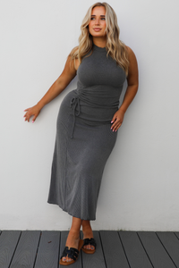 Carry You Midi Dress: Charcoal