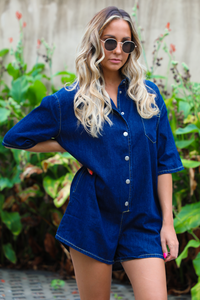 Make Today Happy Romper: Denim