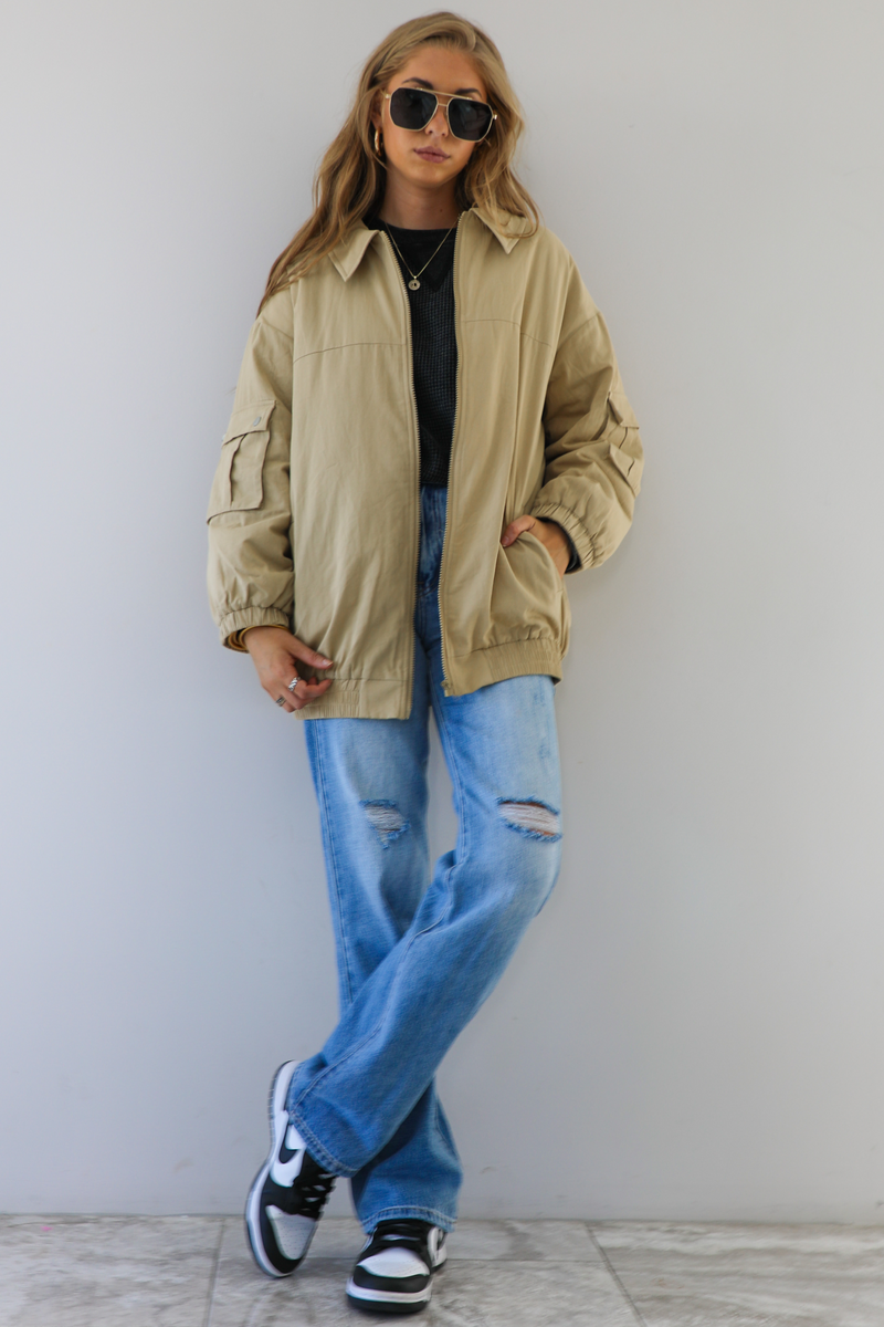 Oversized Cargo Jacket: Toffee