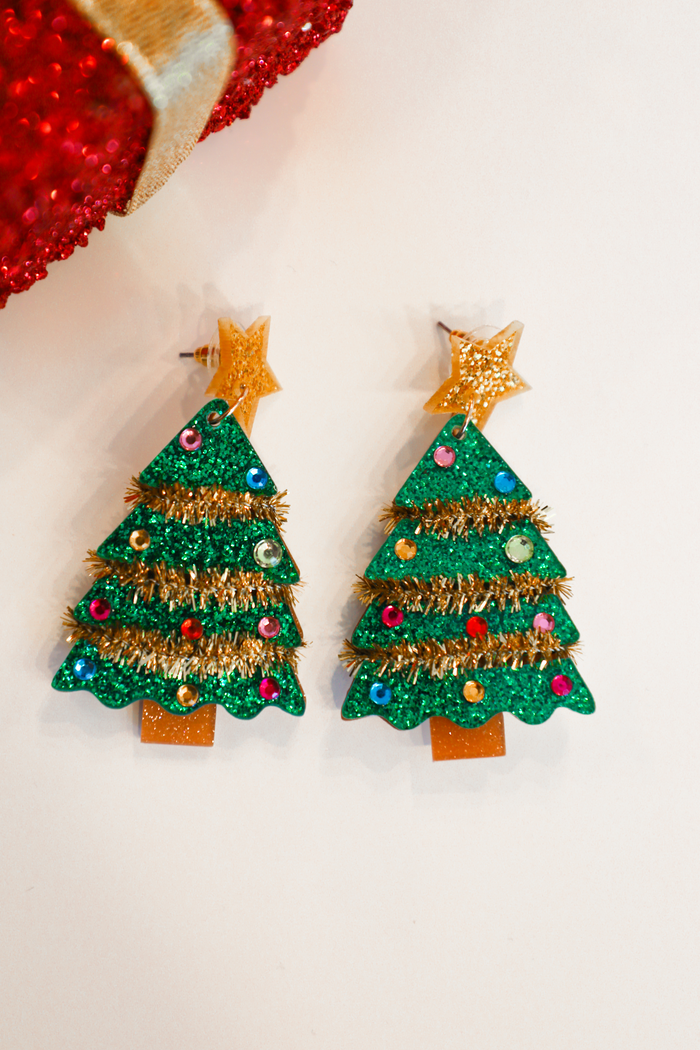 Gold Garland Christmas Tree Earrings