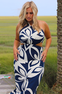 On A Holiday Midi Dress: Navy/Cream
