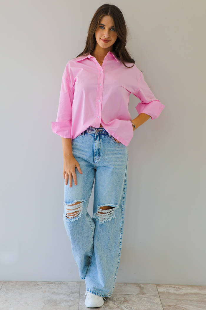 Searching For Fun Button-Down: Pink