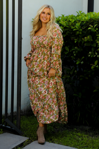 Pumpkin Patch Midi Dress: Green/Multi Floral