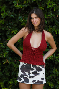 In The Pasture Skirt: Cow Print/White/Brown