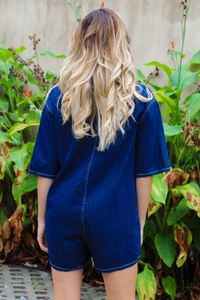 Make Today Happy Romper: Denim