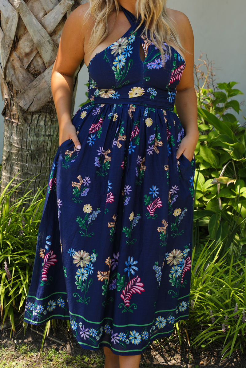 Summer Cruise Midi Dress: Navy/Multi