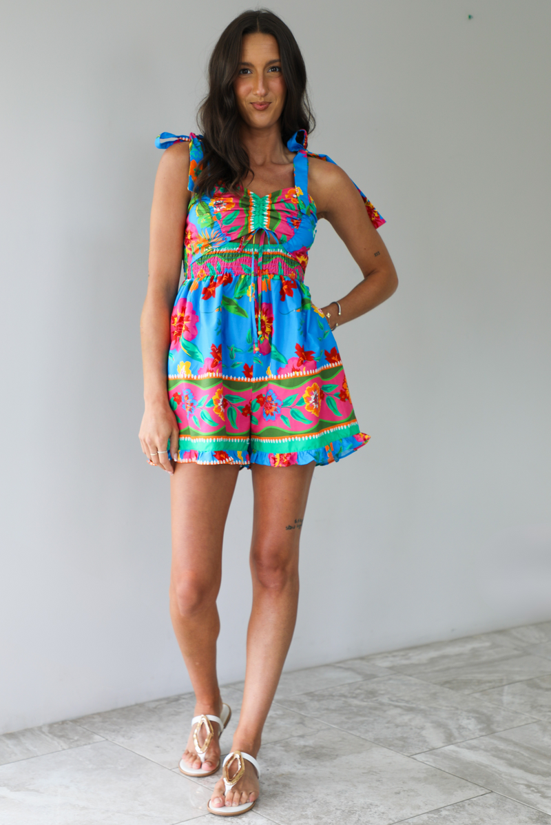 Down The Pier Romper: Blue/Multi
