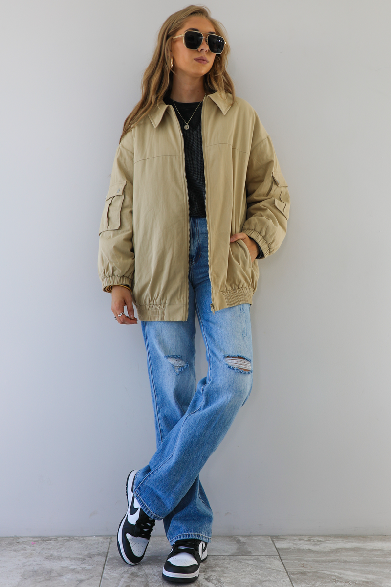 Oversized Cargo Jacket: Toffee