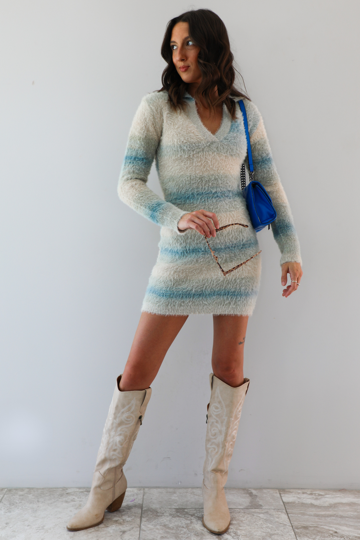 Brand New Day Sweater Dress: Blue/Multi