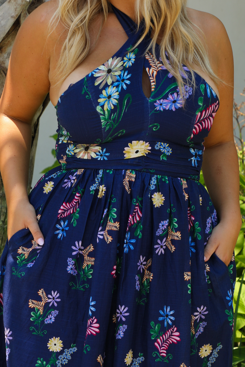 Summer Cruise Midi Dress: Navy/Multi
