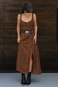 Let's Meet Up Dress: Rust/Black Leopard