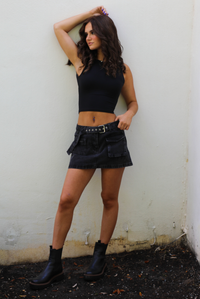 Try Again Skirt: Black Denim