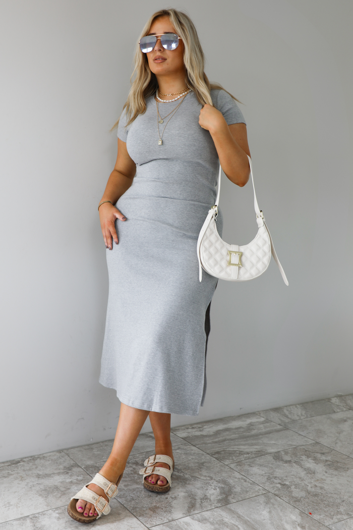 Not So Simple Midi Dress: Heather Grey