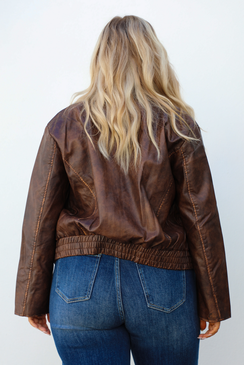PRE-ORDER: Demi Vegan Leather Jacket: Brown
