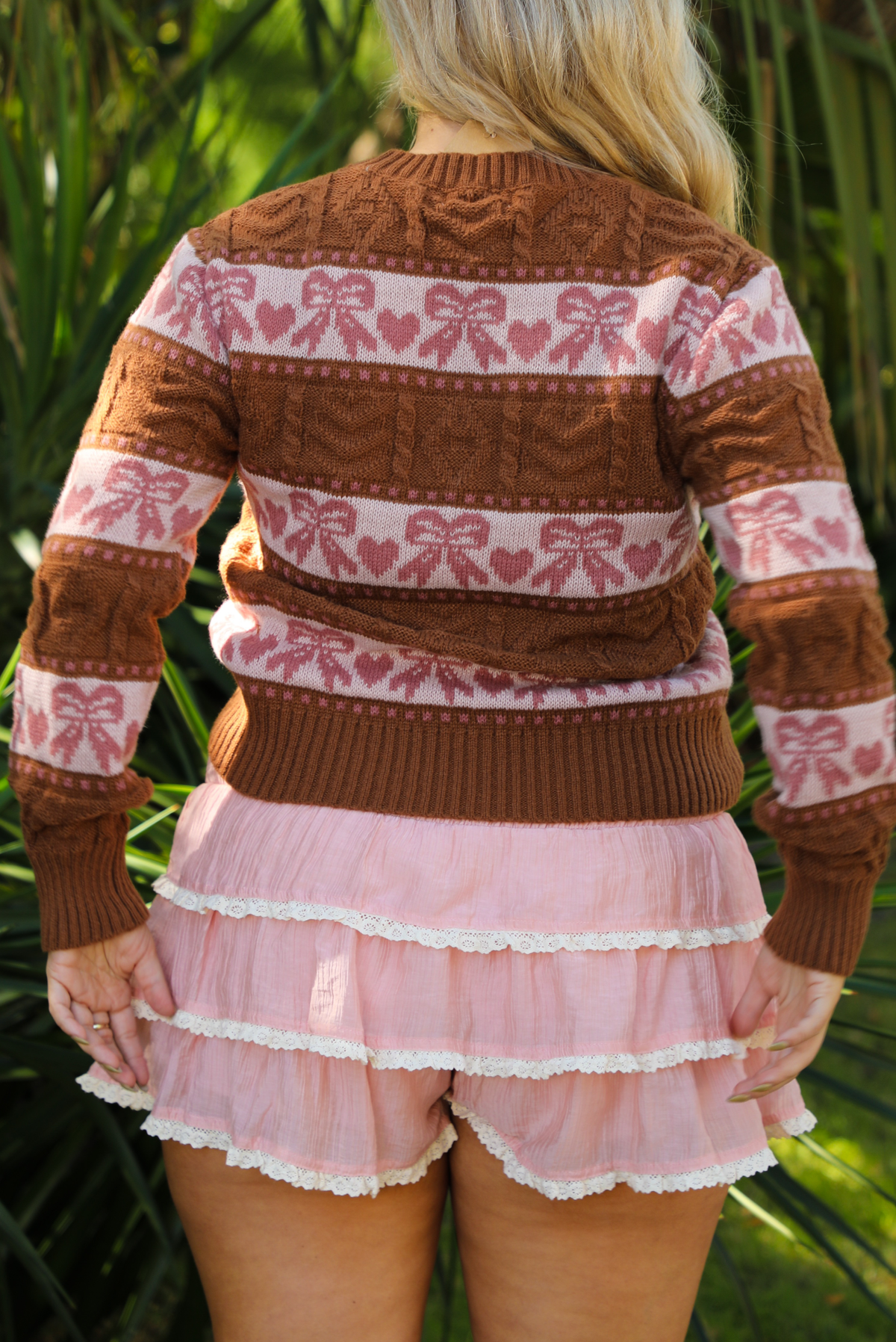 Add A Bow Sweater: Brown/Pink