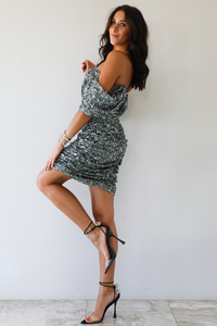 Shine Bright Sequin Dress: Charcoal