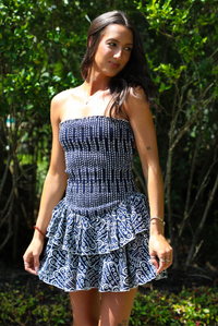 For So Long Dress: Navy/White