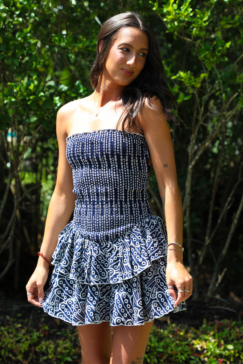 For So Long Dress: Navy/White