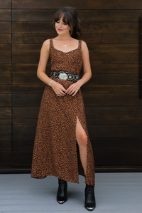Let's Meet Up Dress: Rust/Black Leopard