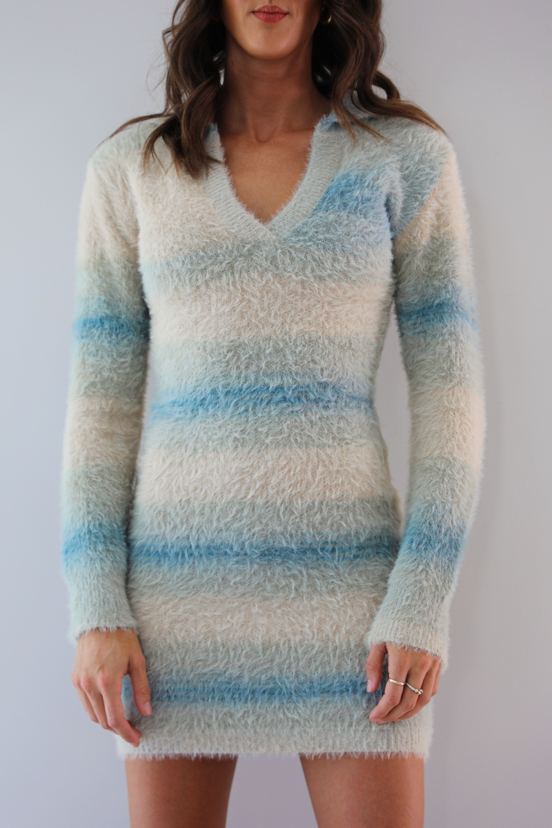 Brand New Day Sweater Dress: Blue/Multi