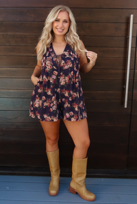 Sweet Florals Romper: Denim/Multi