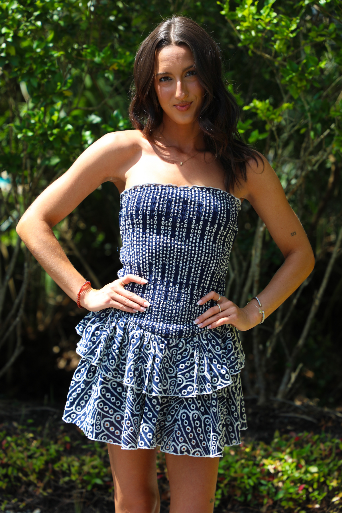 For So Long Dress: Navy/White