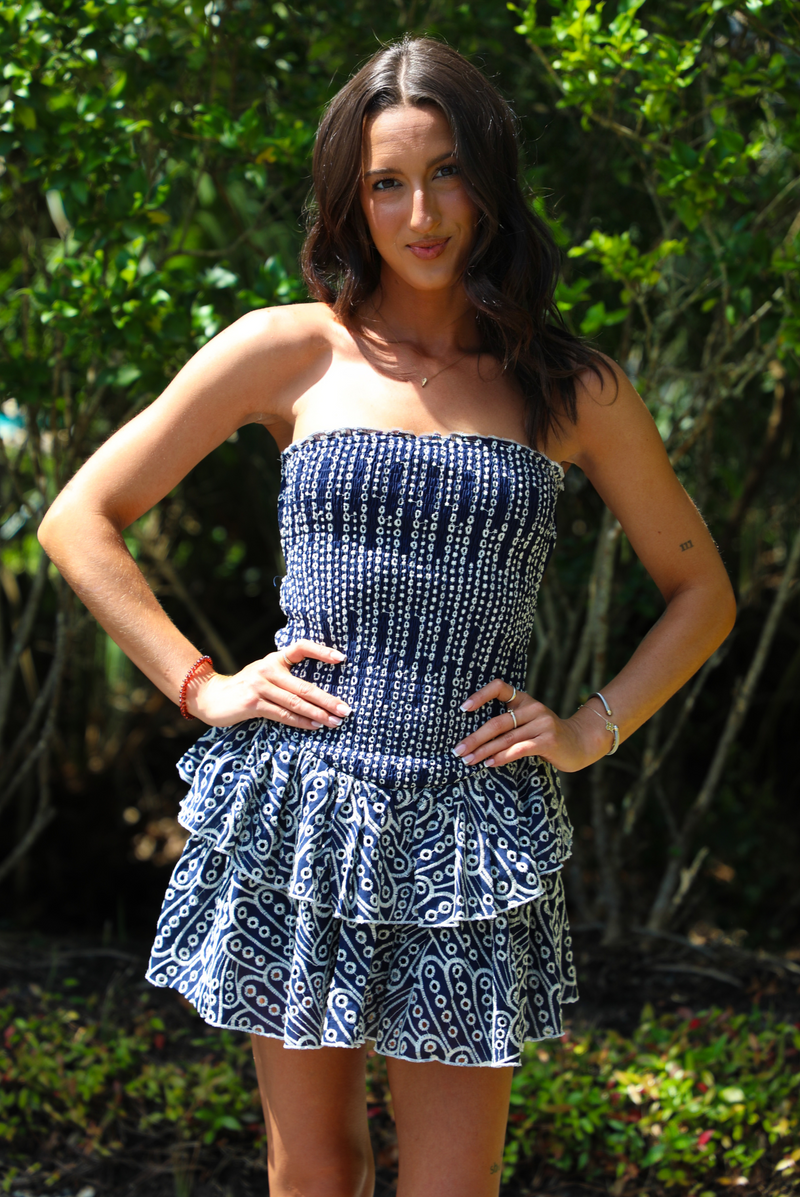 For So Long Dress: Navy/White