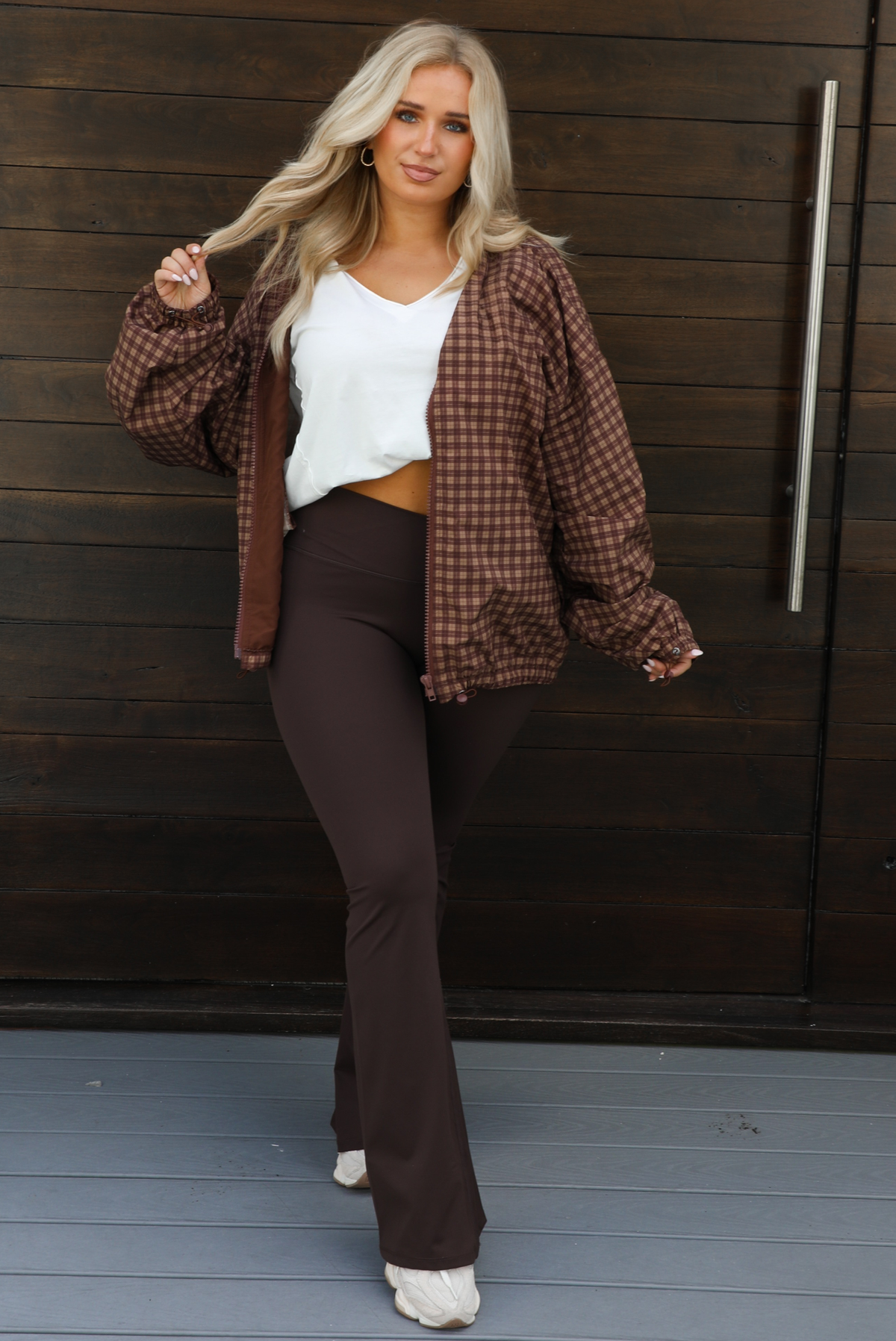 Rainy Days Zip-Up Jacket: Brown/Plaid