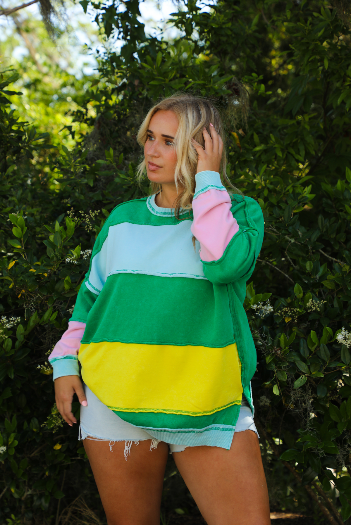 By Your Side Sweater: Green/Multi Striped