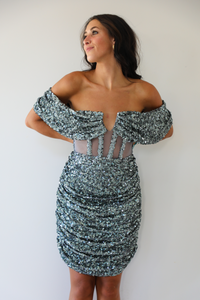 Shine Bright Sequin Dress: Charcoal