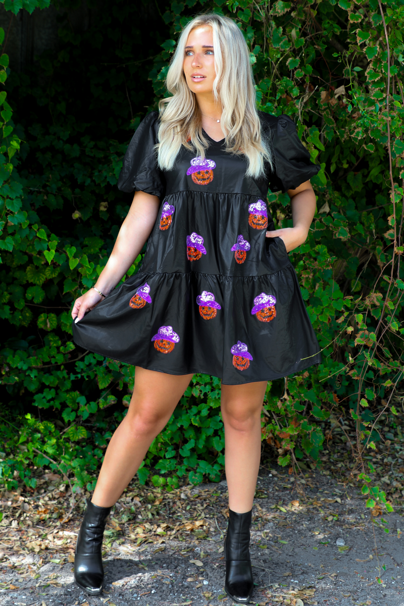 Western Jack-O-Lantern Dress: Black/Multi