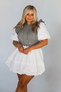 Different Vibes Dress: Grey/White