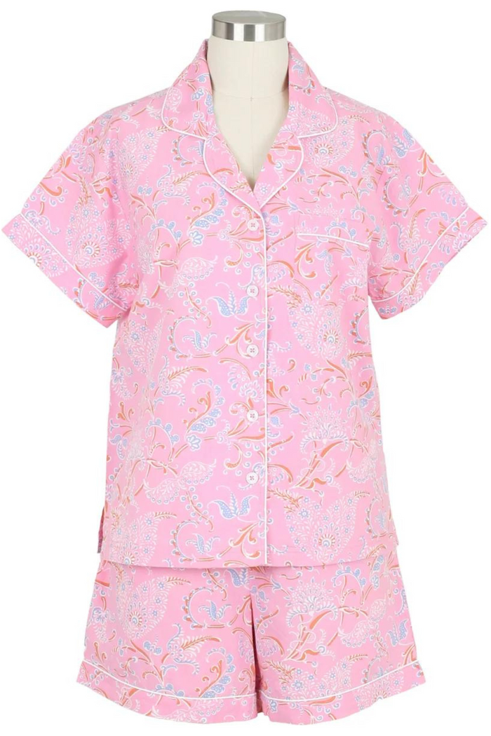 Camille Short Sleeve Shorty Pajamas: Pink/Multi