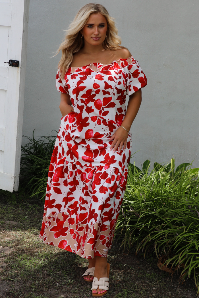Bring Me Back Maxi Dress: White/Red
