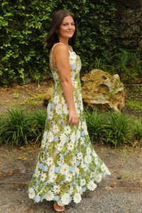 PRE-ORDER: Flower Fields Maxi Dress: Green/Multi