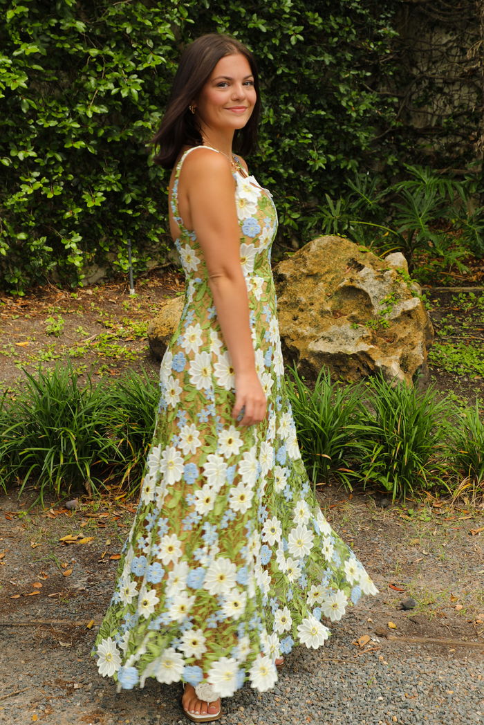 PRE-ORDER: Flower Fields Maxi Dress: Green/Multi