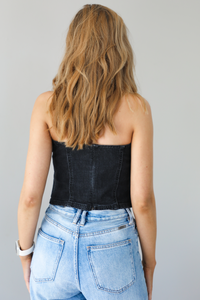 Can't Be Outdone Tube Top: Denim Washed Black
