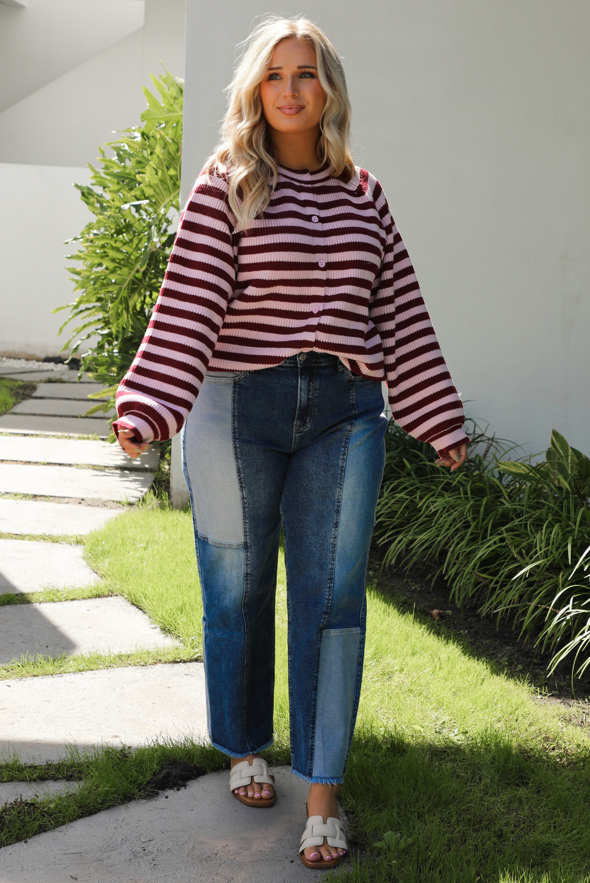 Someday Cardigan: Burgundy/Pink