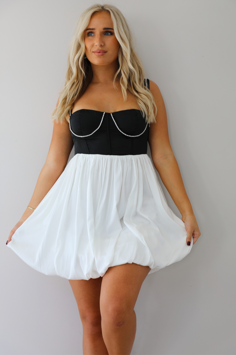Want To Party Mini Dress: Black/White