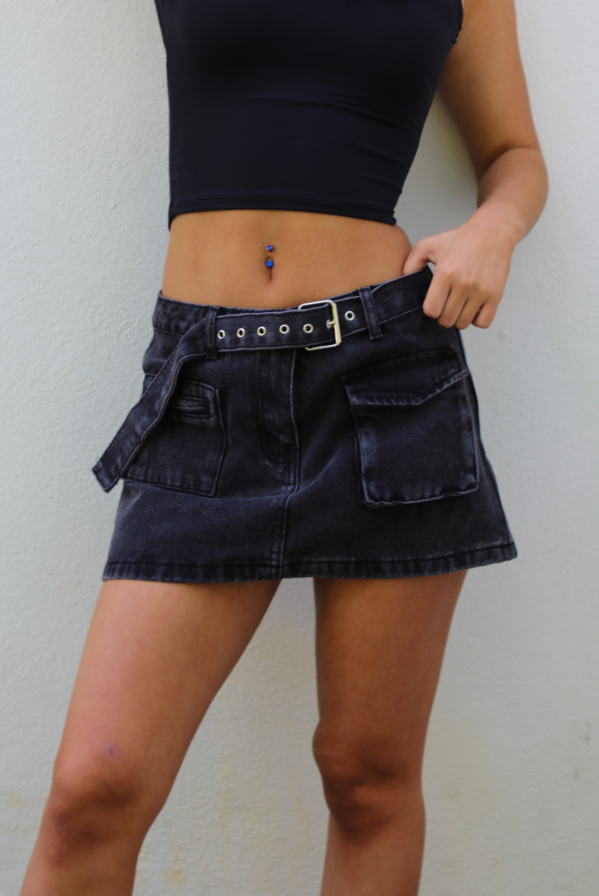 Try Again Skirt: Black Denim