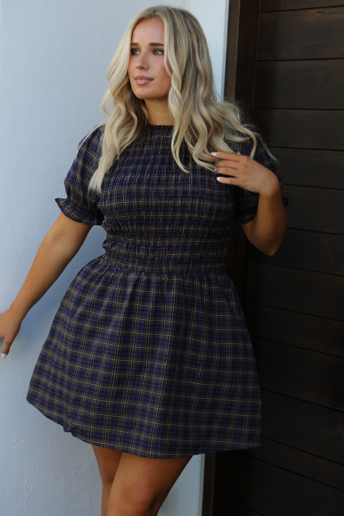 Simply Plaid Dress: Navy/Plaid