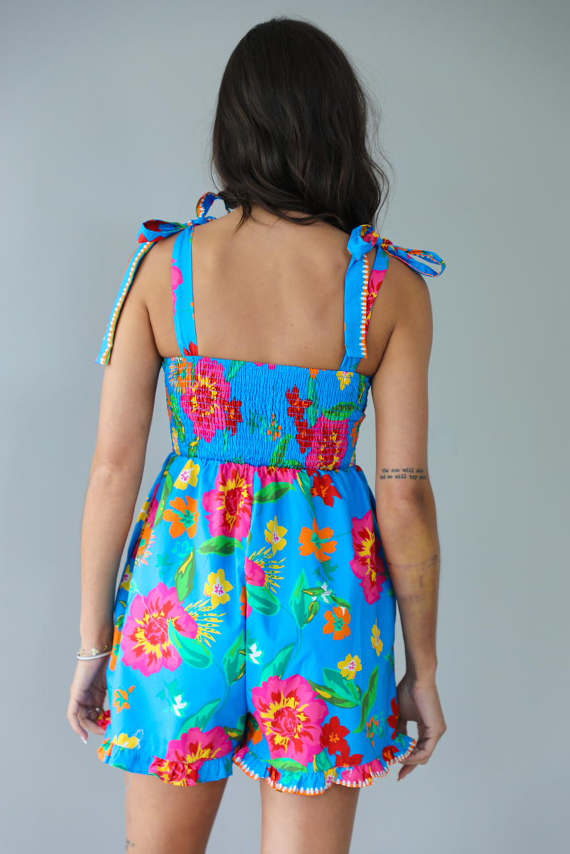 Down The Pier Romper: Blue/Multi