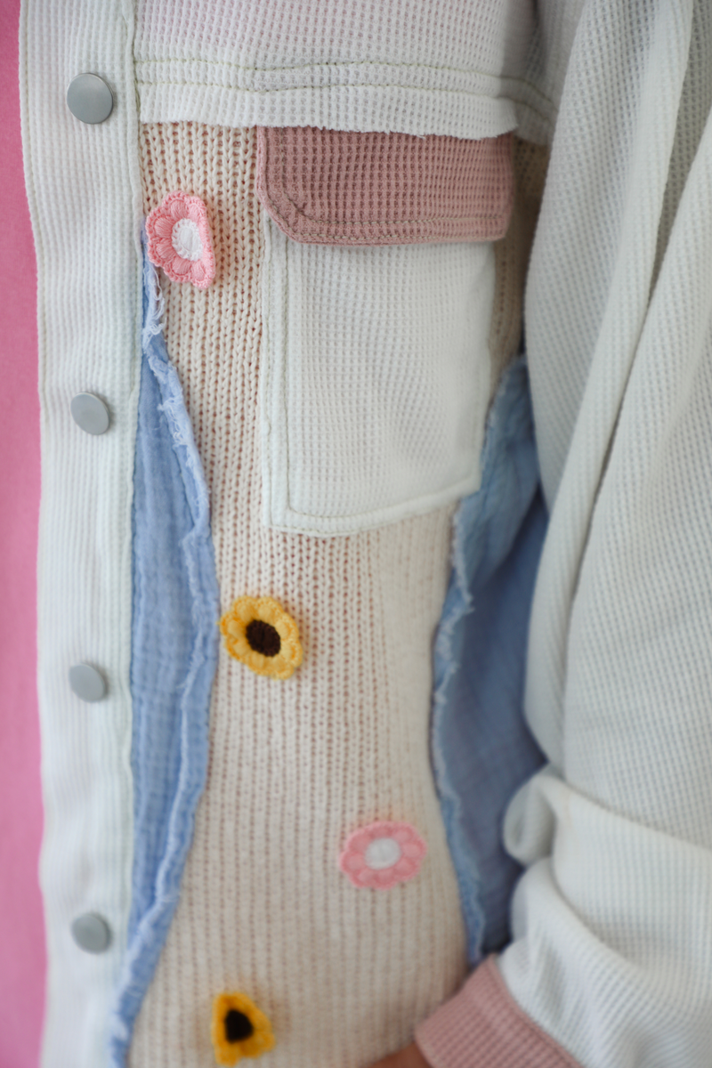 The Patchwork Shacket: Ivory/Multi