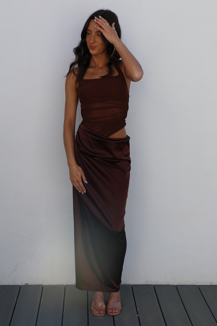 Meet Me Halfway Maxi Dress: Brown