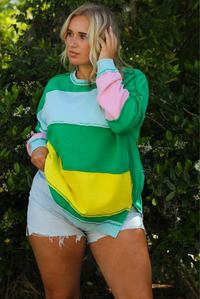 By Your Side Sweater: Green/Multi Striped